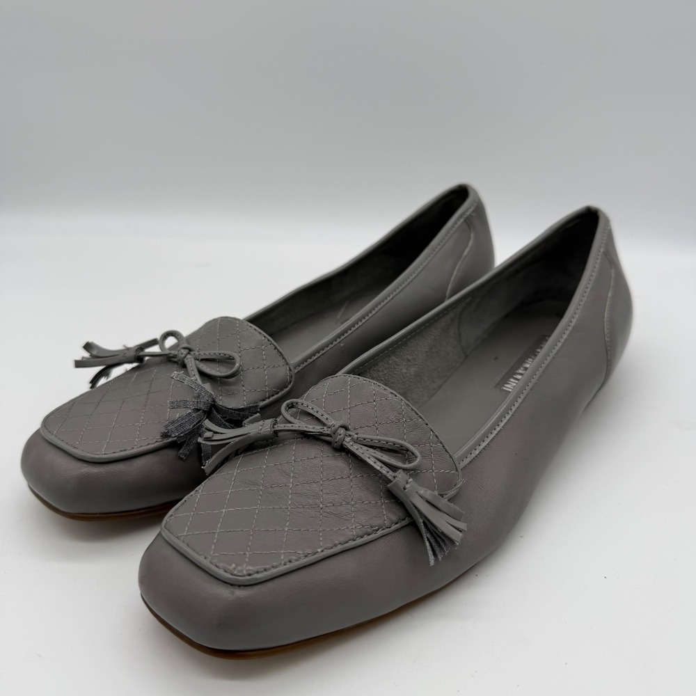 Enzo Angiolini Ealizzia Grey Leather Quilted Tassel Flats Loafers 8.5 Office